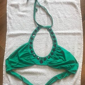Rare beach bunny green halter swim suit top six xl